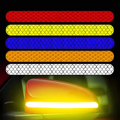 2pcs Car Reflective Safety Strip Stickers For Rear View Mirrors, Reflective Warning Safety Tape, Suitable For Cars, Trucks, Bicycles, And Motorcycles, Road Safety Equipment, Vehicle Visibility, Waterproof Adhesive, Strong Adhesion, Luminous Stickers