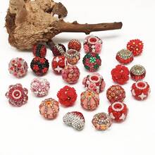 10-Piece Set, 22*18mm, Red Three-Dimensional Resin Decorative Beads With Flower/Heart Elements + Fully Diamond-Studded Embellishments, Sweet And Cool Gorgeous Texture, DIY Jewelry Main Beads, Warm And Festive Handmade Materials For The Year Of The Horse, Eye-Catching Focal Point Atmosphere, Used For Making Beaded Hanging Decorations - 紅色 - 查看 5