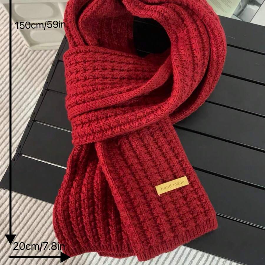 1条女士纯色加厚针织围巾，冬季保暖颈部围脖，日常穿着
