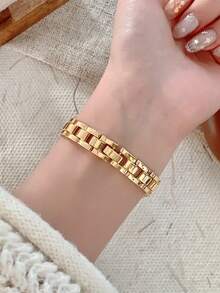 1pc Women's Quartz Watch With Elegant Arabic Numeral Scale, Gold Round Bangle Style, Suitable For Daily Wear And Party Gift - Gold - View 3