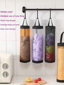 壁挂式抽绳塑料袋收纳架，PET网状分配器，用于存放购物袋、厨房垃圾袋、可重复使用的购物袋，多功能家用袋分配器，厨房收纳工具 - 彩色 - 查看 10