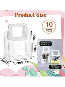 10pcs White Square Handle Clear Plastic Gift Bags, Reusable, Suitable For Weddings, Parties, Anniversaries, Valentine's Day, Mother's Day, Etc., Can Be Used As Candy/Chocolate Bags And Decorations - Square Handle White - View 4