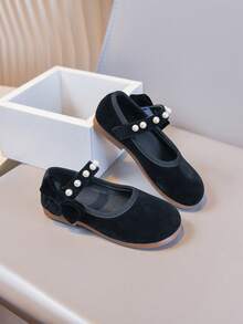 Children's Fashion Pearl Cloth Shoes, Casual Minimalist Style Comfortable Soft Bottom Flat Shoes, Spring/Summer - Black - View 3