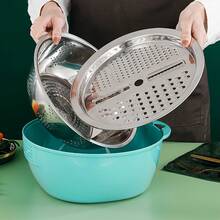 Household Wiper Rice Sieve Shaving Basin Drainage Basin Stainless Steel Multi-Functional Vegetable Cutter - Green - View 5
