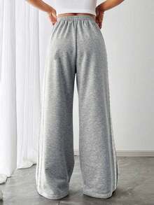 Women's Side Stripe Casual Fashion Sports Outdoor Drawstring Straight-Leg Sweatpants Graduation,Back To School Outfits,Graduation,Teacher Outfits For Women,Back To School - Grey - View 3