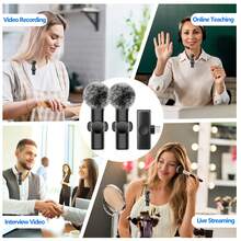Wireless Lavalier Microphone, Compatible With IPhone And TypeC Interface, Mini Lavalier Microphone, 2.4G Ultra-Low Latency Noise Reduction Chip, 2.4G/3G/4G/5G Connection, Suitable For Live Streaming, Interviews, Song Recording, Video Podcasts And Content Creators, 50mAh Rechargeable Battery - Black - View 5