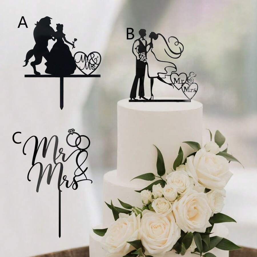 6pcs/3pcs/1pc Wedding Cake Topper Decorations, Suitable For Wedding Party Cake Decor - Multicolor - View 1