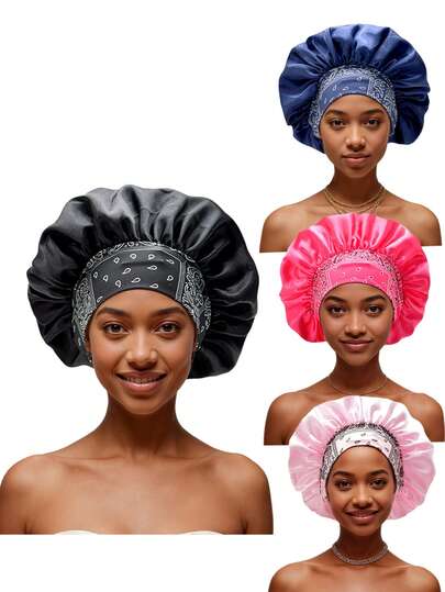 Dammössa Enfärgad Slät Satinmössa Med Elastiskt Tryck, Modern, Avslappnad Och Bekväm Sovmössa Hårmössa