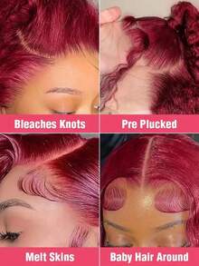 30 Inch 99j Burgundy Wig Human Hair 250% Density Body Wave Lace Front Wigs Human Hair Glueless 13x4 HD Transparent Lace Frontal Wig Burgundy Wine Red Colored Body Wave Wig Pre Plucked With Baby Hair No Shedding & Easy Maintenance - S99J - 查看 10