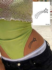 6 PCS / 1 Pc Herbal Juice Semi-Permanent Tattoo Stickers - Minimalist Tattoos. Features Simple Lines Of Hearts, Suns, Moons, Stars, Pentagrams. Suitable For Valentine's Day, Carnival Gifts, Everyday Parties, Shoulders, Neck, Arms, Waist, Legs, Knees, Body. Semi-Permanent Tattoo Waterproof Sticker. Fake Tattoo. - Blue - View 13