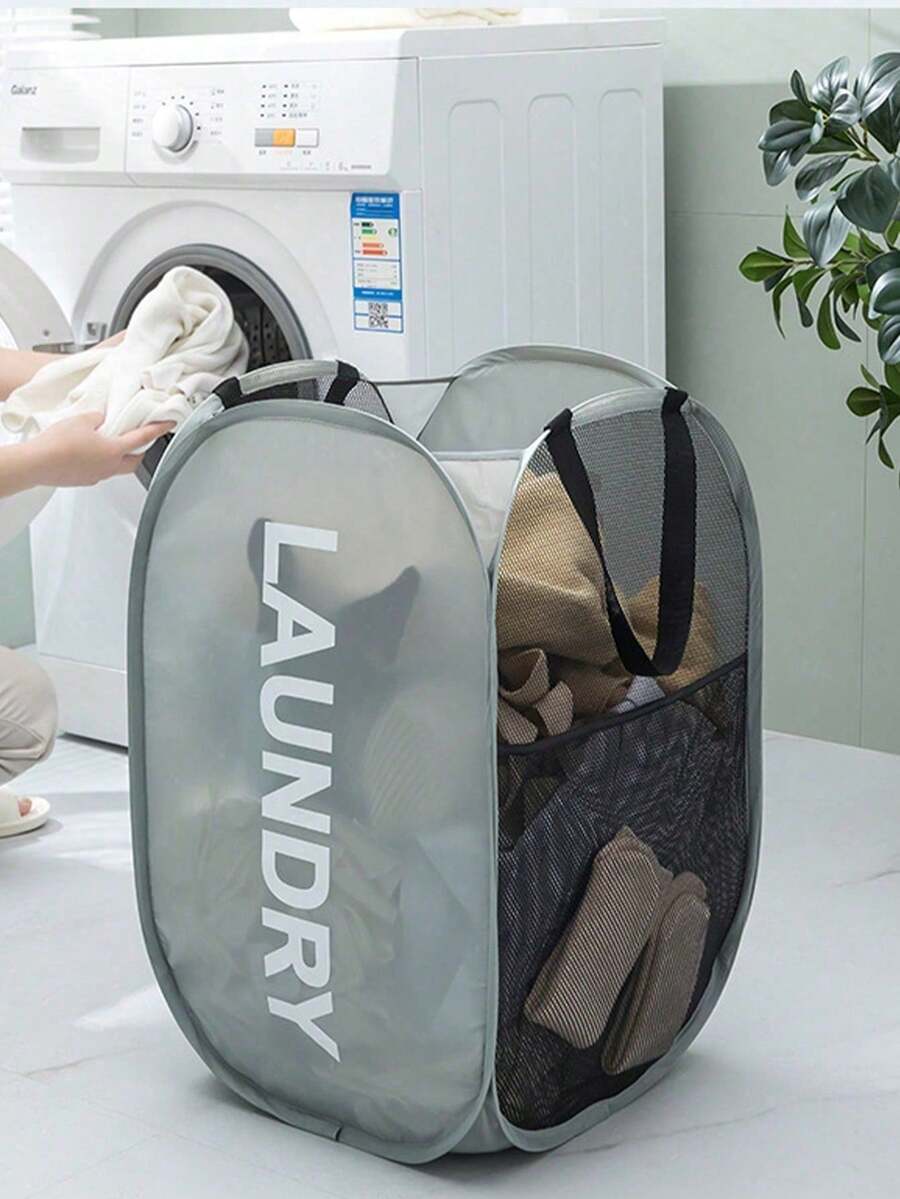Large Capacity Mesh Laundry Hamper, Pop-Up Laundry Hamper, Collapsible Laundry Hamper With Handles And Large Side Pockets, Suitable For Kids' Rooms, Student Dorms, RVs, Gray, Closet Organizer, Bedroom, School Dorm Essentials, Clothes Organizer, College Storage, Storage Bags, Organizer, Storage Bins, Toiletry Bags, Laundry Bags, Washing Machine Laundry Bags, Bathroom Travel, Suitable For Dirty And Clean Clothes, Bras, Dorm Essentials, Closet Organization And Storage - 彩色 - 查看 1
