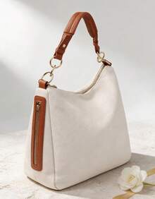 Women's Large Hobo Bag With Modern Finish And Ring Detail - 米色 - 查看 9