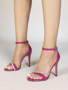 Women's Fashion High Heel Rhinestone Ballroom Party Black Thick Heel Zipper Roman Sandals,Stiletto Heels,Spring Summer Outfits - Hot Pink - View 5