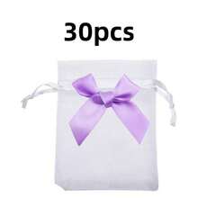 30个/20个/10个/1个带蝴蝶结的紫色欧根纱袋，3.5x4.7英寸欧根纱首饰袋，束口袋，婚礼回礼袋，礼品包装袋，礼品袋，家居用品，尼龙收纳袋，节日派对用品，婚礼用品，礼品装饰包装，小型包装袋，情人节批量礼品，派对回礼袋 - 白色歐根紗紫色蝴蝶結 - 查看 9