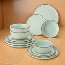 12pcs Modern Stoneware Dinnerware Set Suitable for 4 - Microwave/Dishwasher/ Plates & Bowls with Edges, Stackable Round Plates and Bowls, Service for 4 for Dinner Parties, Daily Use, Holiday Table Settings - Verschiedene - Übersicht 6