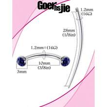 F136 Titanium 16g 6/8/10mm Eyebrow/Rook/Snug/Vertical - Labret/VCH/Snake - Eyes/Anti - Tragus/Christina/Daith/Belly - Button/Bridge/Hood/Surface Curved Barbell Piercing Jewelry Women Men - 10 毫米(3/8 英吋)+ 藍色 - 查看 4