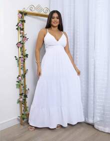 Women's Duna Ruffled Maxi Dress With Built-In Bra - Elegance, Lightness And Perfect Drape. - White - View 4