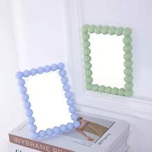 6-Inch Cute Plastic Mirror With Beaded Edge, Decorative Desktop Stand, Home Decor Accessory - Multicolor - View 5