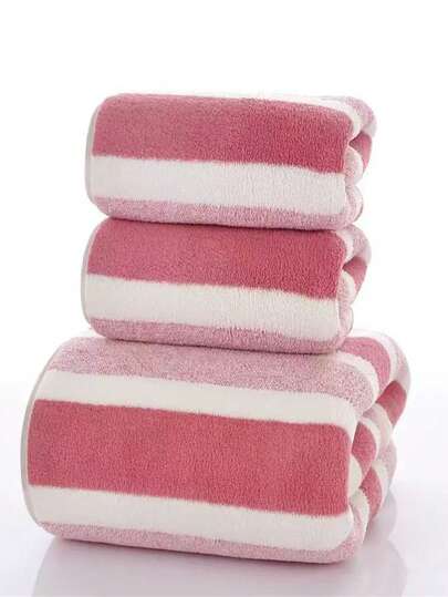 4/3/1件装珊瑚绒超柔软纤维，不掉毛，可作浴巾或面巾使用，柔软吸水条纹浴室毛巾，适用于浴室、泳池、海滩。