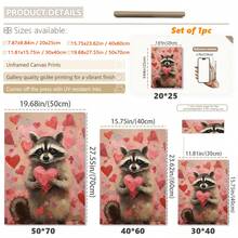 1幅帆布墙画 - 浣熊 | 情人节墙画，粉色情人节装饰，可爱浣熊礼物，俏皮爱心图案，心形绘画可打印模板 | 爱心礼物，艺术印刷品，迷人房间装饰，儿童房装饰 - 婴儿用品_ 带框婴儿房墙画，完美适用于游戏室装饰、婴儿房装饰、育儿室装饰、幼儿园装饰、男孩房装饰、女孩卧室装饰 - 彩色 - 查看 3