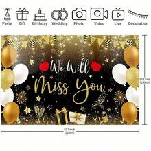 [Party Banner] 1 'We'll Miss You' Banner - Black And Gold Color, Suitable For Retirement Party Decorations, Farewell Backdrop, Remembrance-Themed Party, Photo Background - Multicolor - View 4