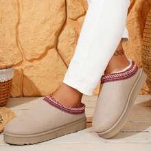 Womens Slippers Fall Winter Cotton Fuzzy Slippers Platform Slippers Mini Boots Braid Slippers Plush Fleece Lining Fuzzy Slippers Shoes Slippers Bedroom Slippers Indoor House - 卡其色 - 查看 3