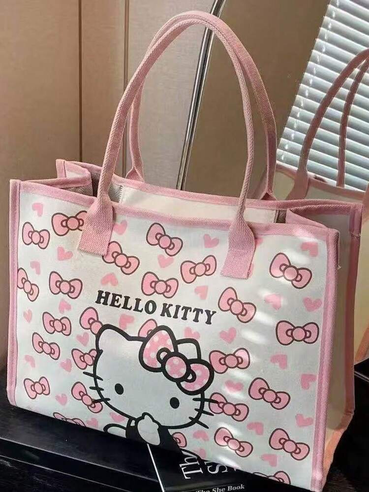 1 chiếc túi tote cỡ lớn Sanrio Hello Kitty - Túi đeo vai có khóa kéo bền chắc, phù hợp cho nữ | Lý tưởng cho mua sắm và sử dụng hàng ngày, túi tote vải canvas Sanrio Hello Kitty, túi xách đa năng cho nữ có khóa kéo, dây đeo điều chỉnh được, nhiều ngăn, phù hợp cho công sở - Nhiều màu - Xem 5