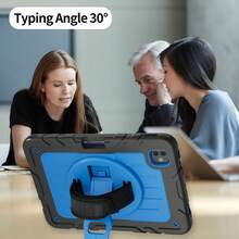 A One-Piece Silicone Case For IPad Pro 1/2/3/4 11-Inch Models, Featuring A 360-Degree Rotating Stand. Includes A Stylus Slot. - Black + Sky Blue - View 3