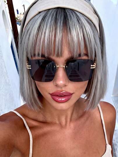 1pc Metal Frame Rimless Sunglasses, Retro Fashion Glasses, Beach & Camping Accessory, Women, Basic Business Casual Vacation Outfit, Summer Hoodie Jacket Dress And Long Sleeve Shirt, Collegiate Back To School Season
