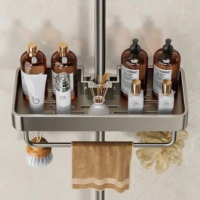 免钻孔淋浴置物架 - 小巧实用，坚固稳定，可作淋浴杆、浴缸托盘、浴室悬挂式置物篮，用于放置肥皂和洗发水瓶，浴室收纳整理架
