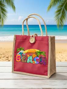 Coconut Tree Seaside Pattern Storage Bag And Cosmetic Bag Set, Linen Tote Bag, Colorful Beach Letters Pattern Gift Bag,Portable Shopping Bag, Lightweight Foldable Storage Bag, Minimalist Shopping Bag, Best Reusable Grocery Bag, Teacher'S Day Gift Bag, Valentine'S Day Gifts, Ramadan Mubarak, Ramadan Gifts,Back-To-School Gift, Summer Vacation, Beach Trip - Multicolor - View 2