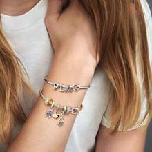 2pcs Personalized Charm Bracelet, Necklace, Anklet Set, Customized Photo Pendant, Birthstone Name Bracelet Pendant, Photo Necklace Pendant, Photo Anklet Pendant, Heart/Round/Square Beads Gift For Daughter, Girlfriend, Wife, Best Friend, Fashion, Autumn, Minimalist, Casual, Retro, Punk Style, Customizable, Personalized, Unique - Silver - View 4