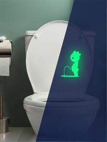 Brodark Glow-In-The-Dark Cartoon Little Man English Toilet Sticker, Removable Bathroom Toilet Decor Wall Decal - Lime Green - View 3