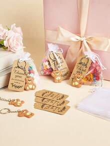 1个泰迪熊钥匙扣礼品，可爱泰迪熊吊坠，附赠感谢卡和绳子，装在薄纱袋中，适合作为新娘送礼会、婴儿送礼会、毕业典礼、生日派对、公司年会、感恩节礼物。 - 彩色 - 查看 3