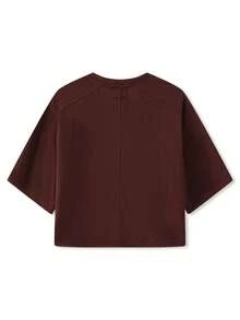 Women Half Sleeve Cropped Cardigan Shirt Short Sleeve Button Down Open Front Crewneck Loose Fit Knit T Shirt Y2k Casual Crop Tops Summer Fall Lightweight Jacket Outwear - 棕色 - 查看 4