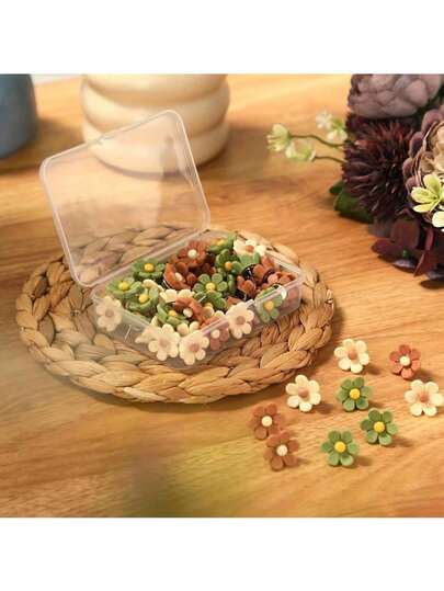 30 st/ask, flerfärgade, praktiska häftstift, små verktyg för kontorsmaterial, blomformade häftstift för mjuk korktavla, bruna och gröna, dekorativa häftstift för fotovägg, dekorationsvägg, karta, anslagstavla, kontor eller hem