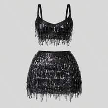 Women's Carnival Set: Sparkling Top And Skirt With Fringe And Sequins - 銀色 - 查看 5