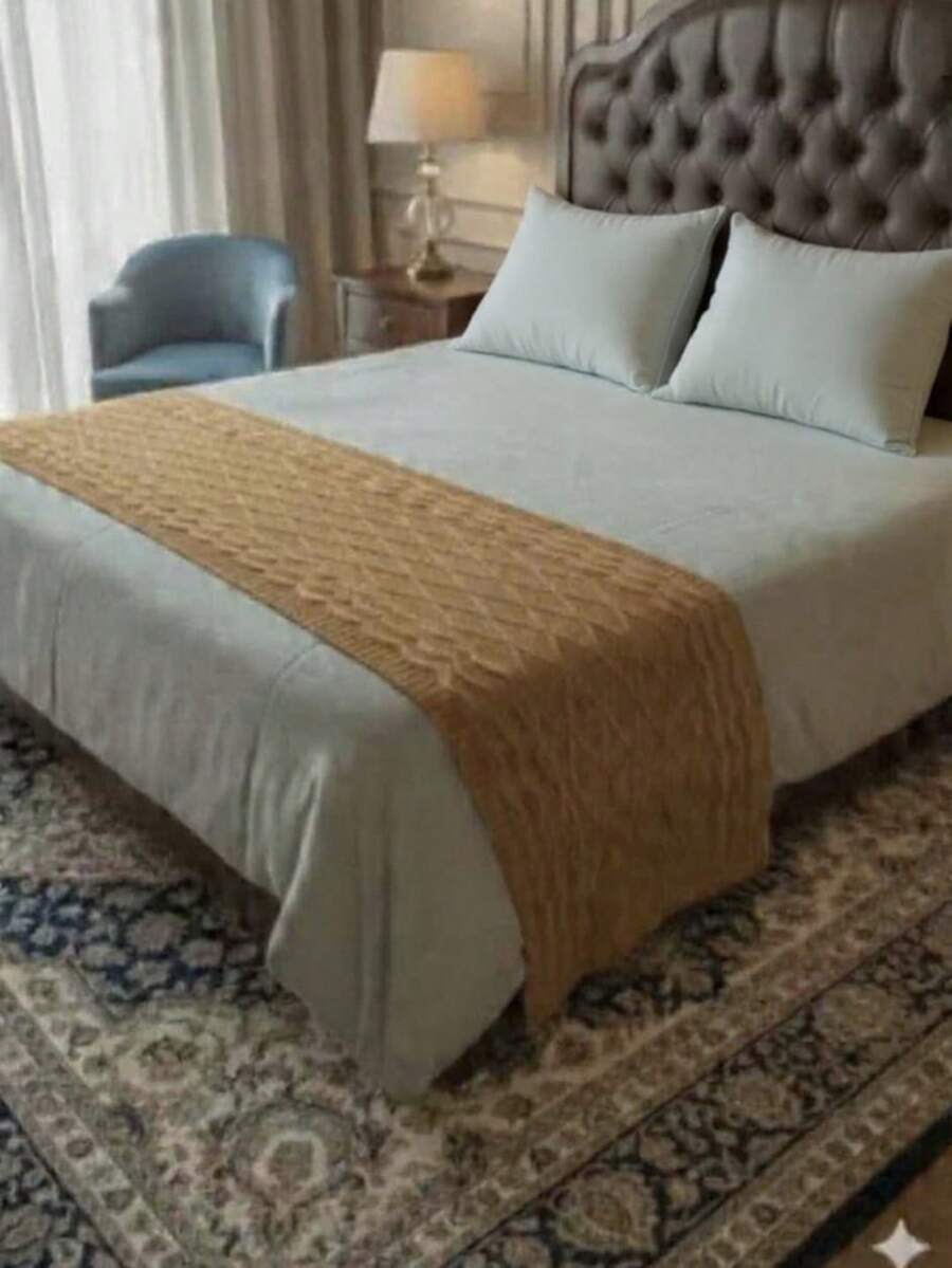 PESEIRA LUXO CAMA SOFÁ MANTA TRICOT TRANÇA CAMA KING QUEEN E SOFÁ - Caramelo - Visão 1