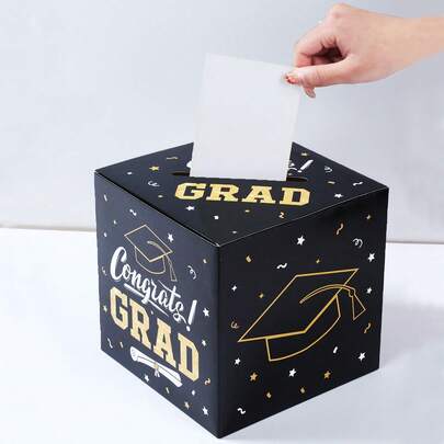 1 Set Graduation Paper Card Box, Black Cap Pattern Graduation Wish Voting Box, Graduation Decision Collection Box, Graduation Party Decorations, Graduation Decorations, Graduation Season Party Game Props, Congratulatory Graduation Tabletop Centerpiece, Graduation Souvenirs, Party Favors