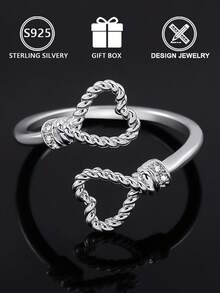 1pc 925 Sterling Silver Braided Rope Knot Zirconia Inlaid Ring (Rope Knot Meaning Design), Gift Box, Suitable For Daily Wear And Valentine's Day Gift - Silver - View 6