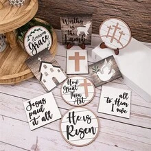 20 piezas de bandejas escalonadas para mesa de Pascua, decoración de madera para la Natividad de Jesús, adorno para fiesta, hogar, oficina, granja - Blanco - Ver 7