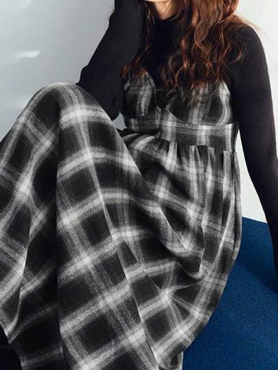 New Plaid Mid-Length Dress, Women's Spring/Summer