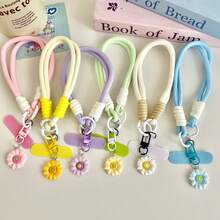 1pc Solid Color Sunflower Pendant Phone Lanyard Wrist Strap, Cute Phone Wrist Strap With Drawstring, Phone Pendant Strap, Suitable For Universal Phone Cases DIY Detachable Pad, Unisex Portable Anti-Lost Anti-Drop Wristband - Multicolor - View 2