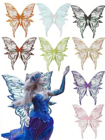 Plus Size 4-Leaf Foil Butterfly Wings/Wing Set, Shiny Transparent Butterfly Fairy Wings Adult Costume, Angel Wings For Women, Halloween Costume