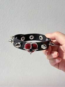 1pc Pink & Black Y2K Geometric Resin Bracelet, New Gothic Punk Rivet Leather Wristband For Women, Party Jewelry Gift - Multicolor - View 16