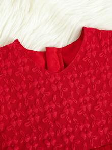 Young Girls' Fashionable Jacquard Contrast Mesh Tulle Sleeveless Dress - Burgundy - View 4