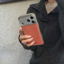 简约韩版橙色条纹手机壳,兼容 17 Pro Max、16 Pro Max、15 Pro、14、13,可爱时尚的手机保护套 - 亮橙色 - 查看 5