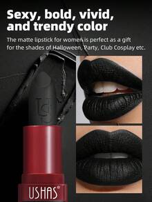 USHAS Black Lipstick, Matte Velvet Texture, Long-Lasting Color, Waterproof And Sweat-Proof, Suitable For Gothic, Punk, Halloween Makeup - #01 - View 4
