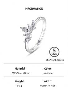 1 pezzo Anello da dito in argento sterling 925 con corona alla moda, elegante anello con zirconia chiaro per donne e ragazze, accessorio da festa, gioiello - Argento - Visualizzare 7