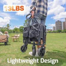 Collapsible Wagon Cart Max 350lb Load & Expandable Storage 100L, Double Bearing Design For Flexible Steering, Foldable Heavy Duty Garden Cart With 2 Cup Holders For Groceries, Garden & Camping - Black - View 10